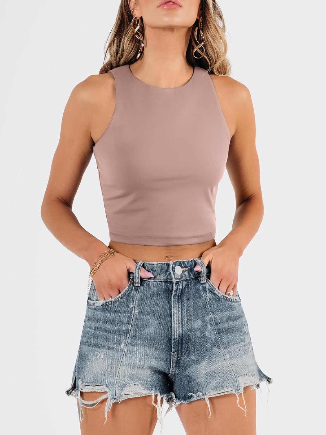 Damen ärmellose bauchfreie Tops Training Racerback Cropped Tank Tops Sommer Kleidung - Bild 46 von 154