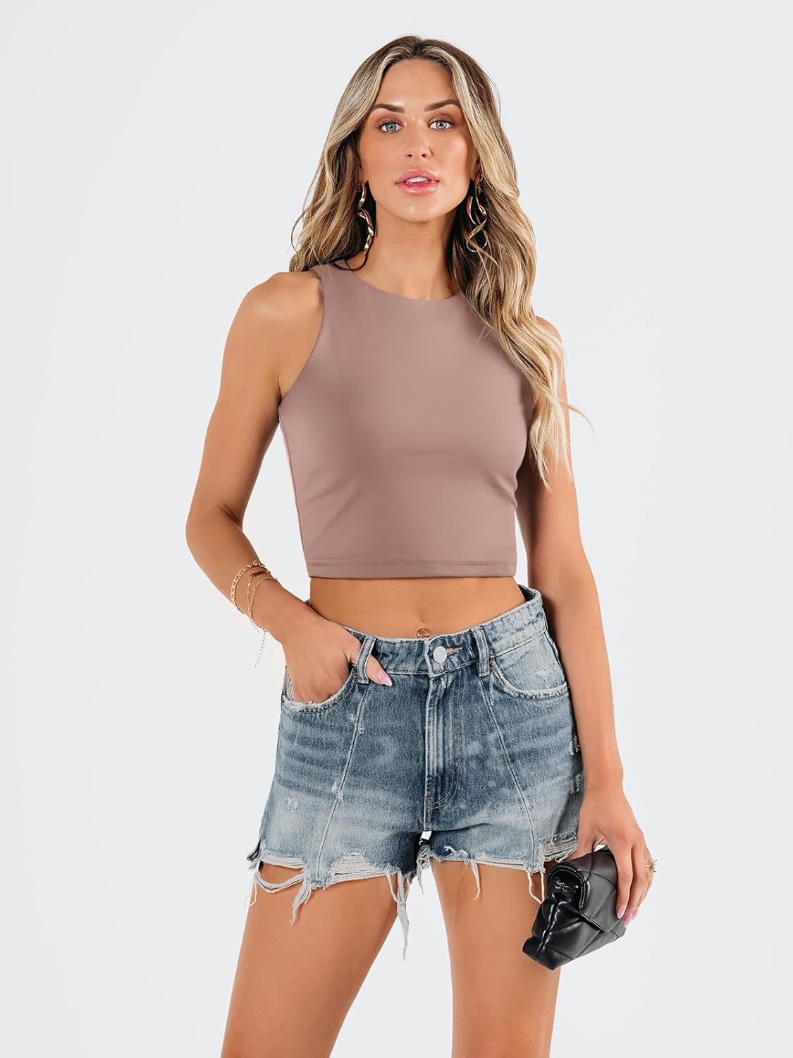 Damen ärmellose bauchfreie Tops Training Racerback Cropped Tank Tops Sommer Kleidung - Bild 47 von 154