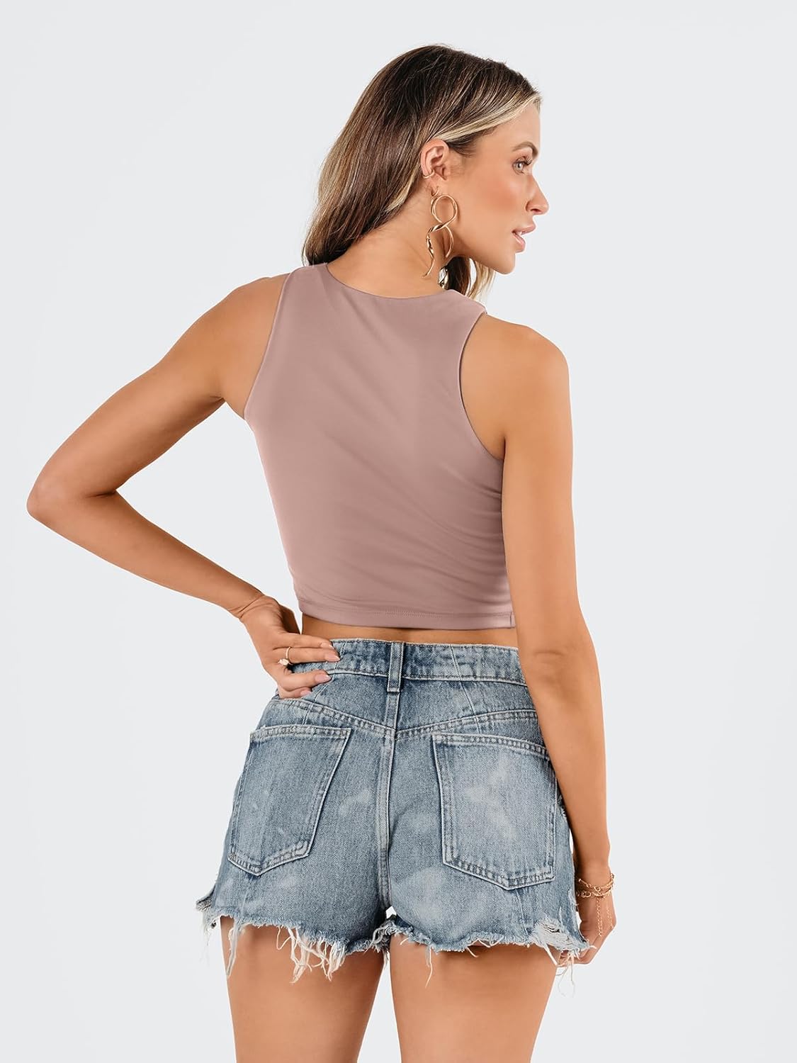 Damen ärmellose bauchfreie Tops Training Racerback Cropped Tank Tops Sommer Kleidung - Bild 48 von 154