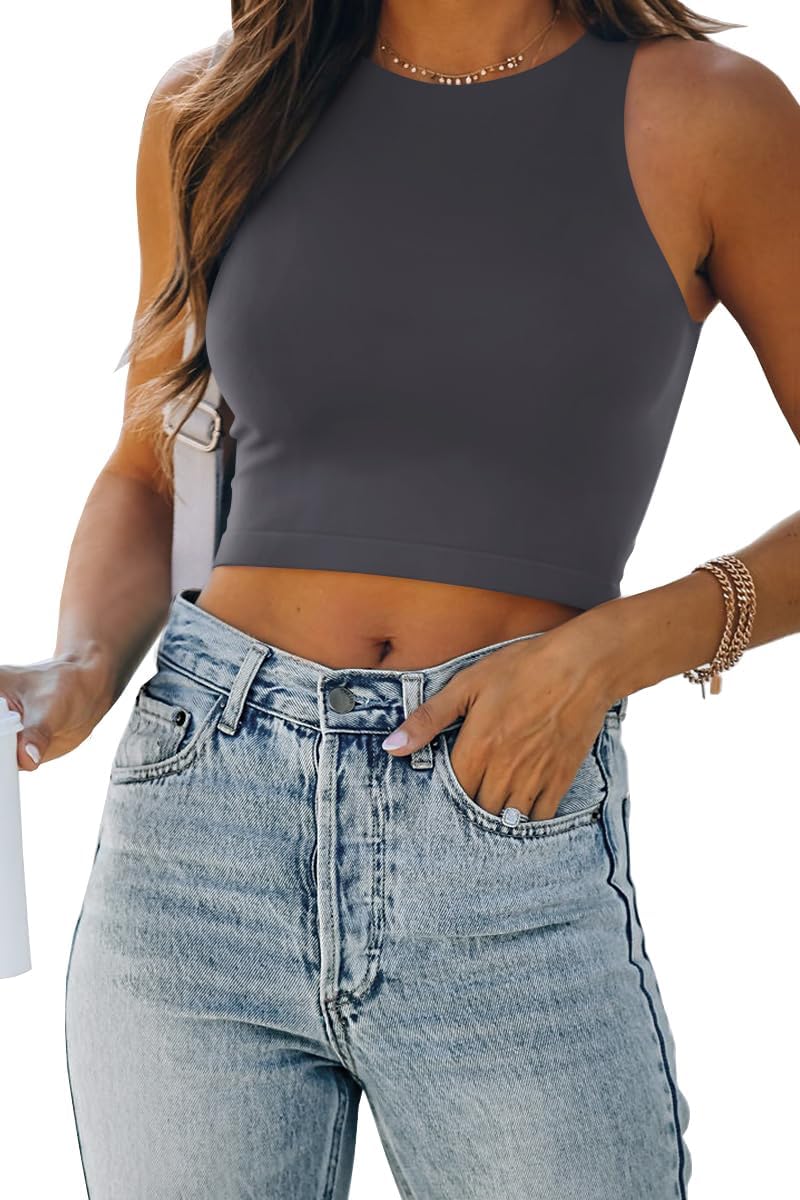 Damen ärmellose bauchfreie Tops Training Racerback Cropped Tank Tops Sommer Kleidung - Bild 50 von 154