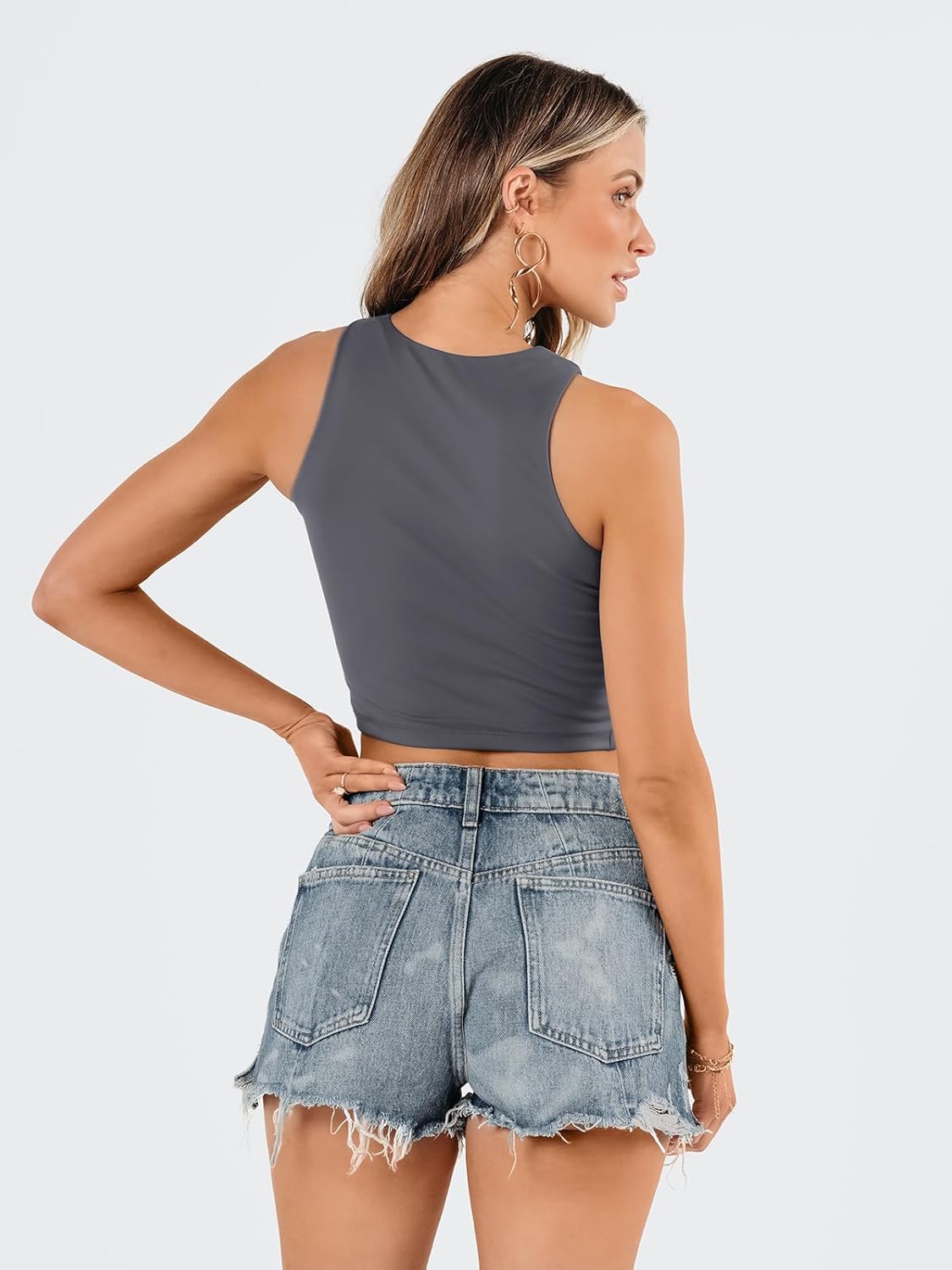 Damen ärmellose bauchfreie Tops Training Racerback Cropped Tank Tops Sommer Kleidung - Bild 53 von 154