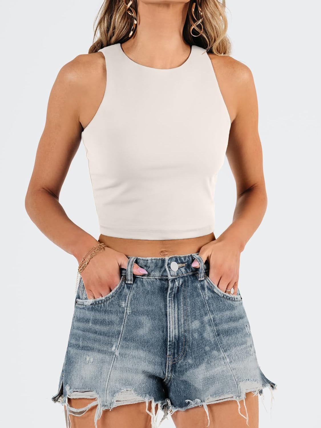 Damen ärmellose bauchfreie Tops Training Racerback Cropped Tank Tops Sommer Kleidung - Bild 56 von 154