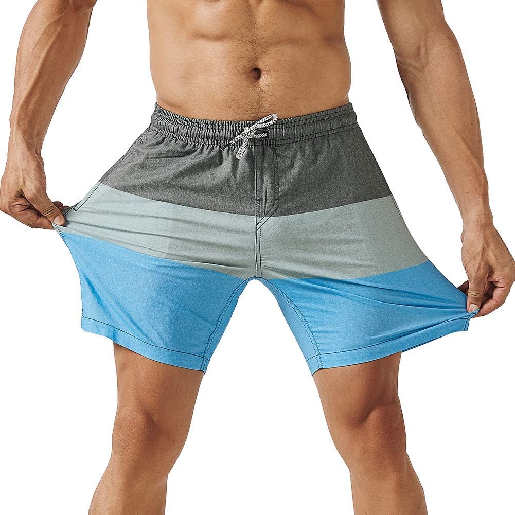 Mens 7" Stretch Swim Trunks Quick Dry Mesh Lining Swimwear Bathing Suits - Picture 43 of 57