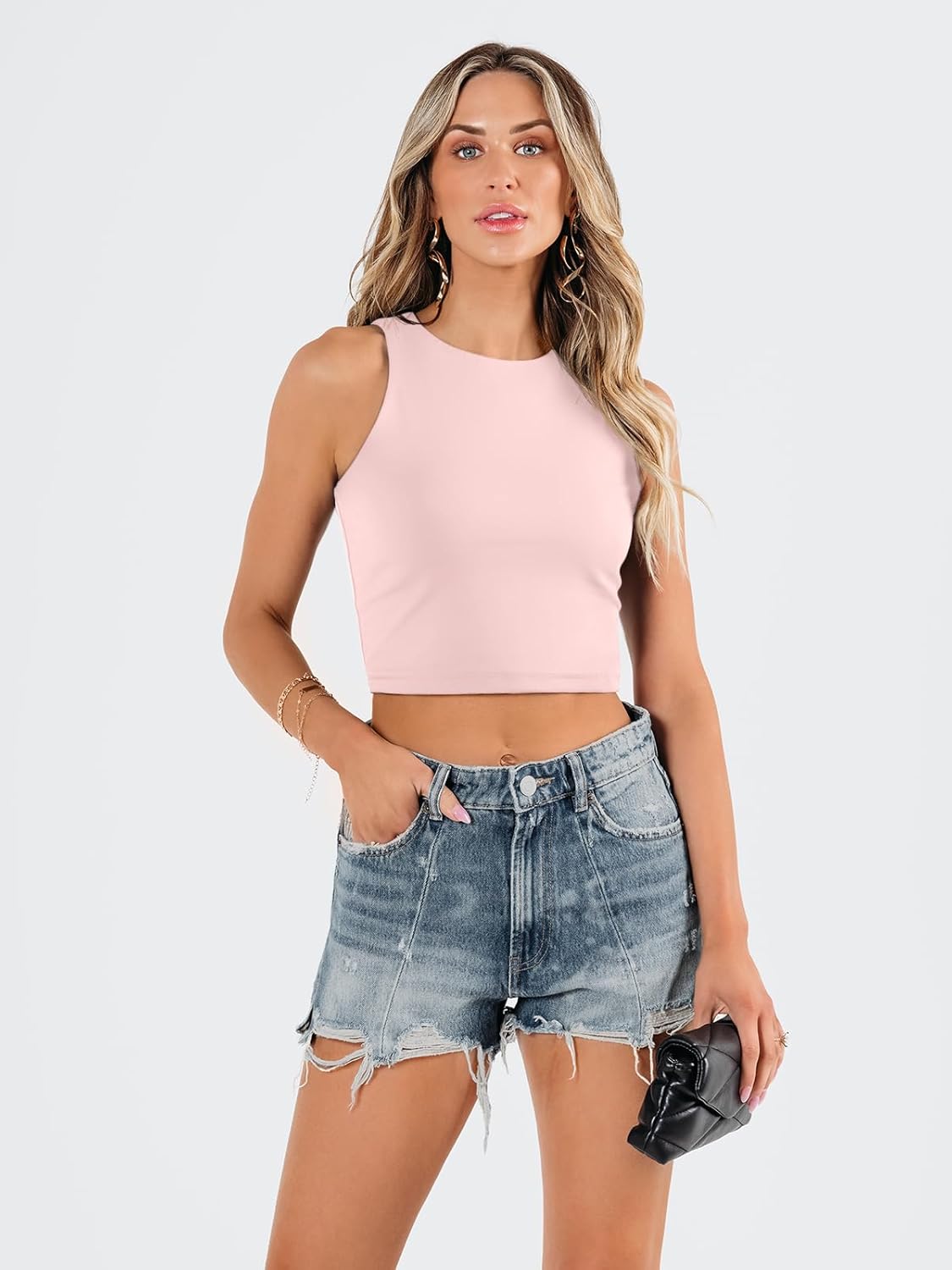 Damen ärmellose bauchfreie Tops Training Racerback Cropped Tank Tops Sommer Kleidung - Bild 67 von 154
