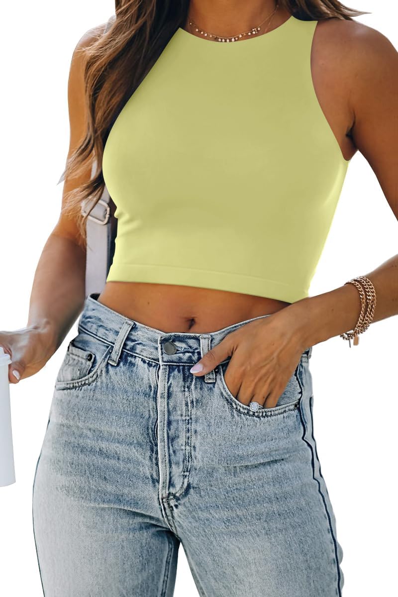 Damen ärmellose bauchfreie Tops Training Racerback Cropped Tank Tops Sommer Kleidung - Bild 70 von 154