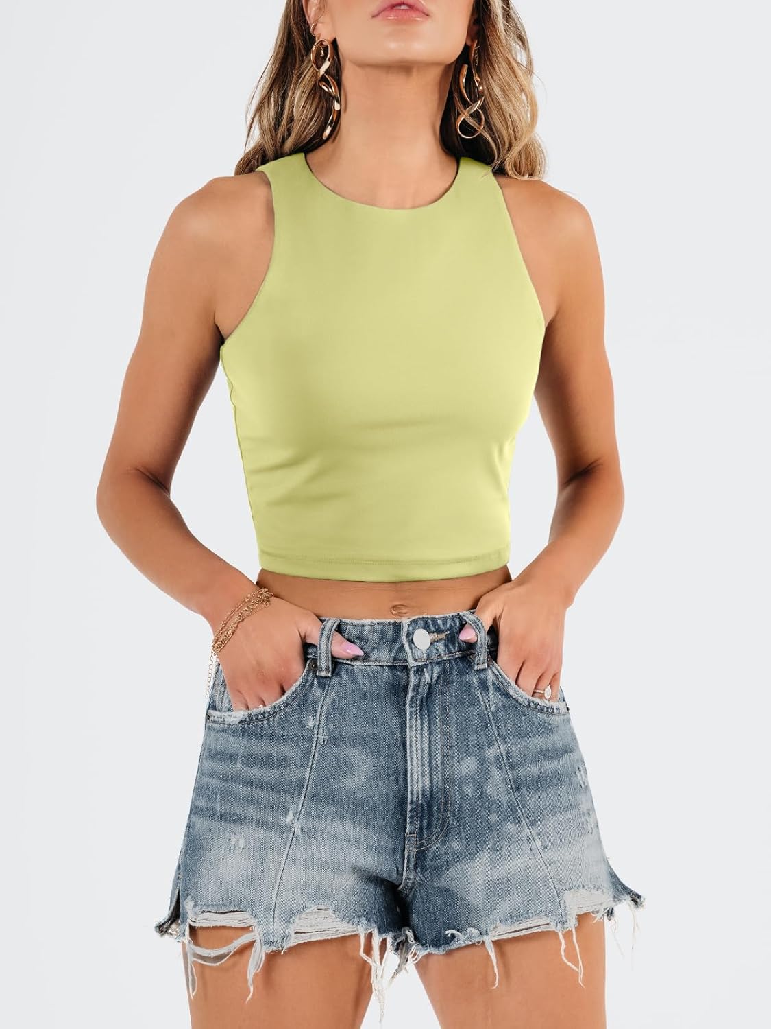 Damen ärmellose bauchfreie Tops Training Racerback Cropped Tank Tops Sommer Kleidung - Bild 71 von 154