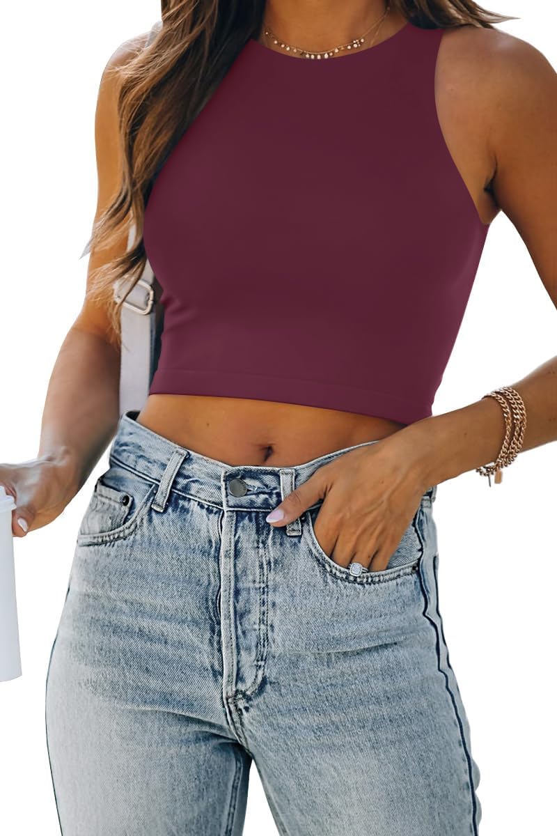 Damen ärmellose bauchfreie Tops Training Racerback Cropped Tank Tops Sommer Kleidung - Bild 75 von 154