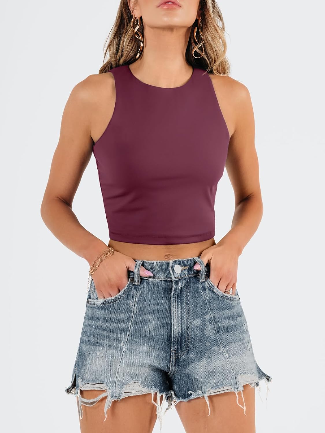 Damen ärmellose bauchfreie Tops Training Racerback Cropped Tank Tops Sommer Kleidung - Bild 76 von 154