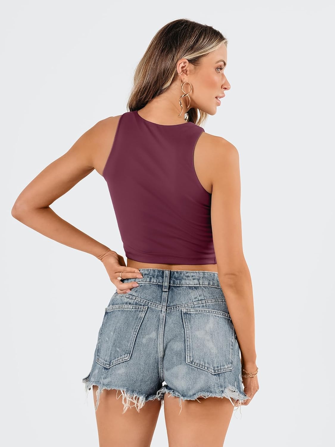 Damen ärmellose bauchfreie Tops Training Racerback Cropped Tank Tops Sommer Kleidung - Bild 78 von 154