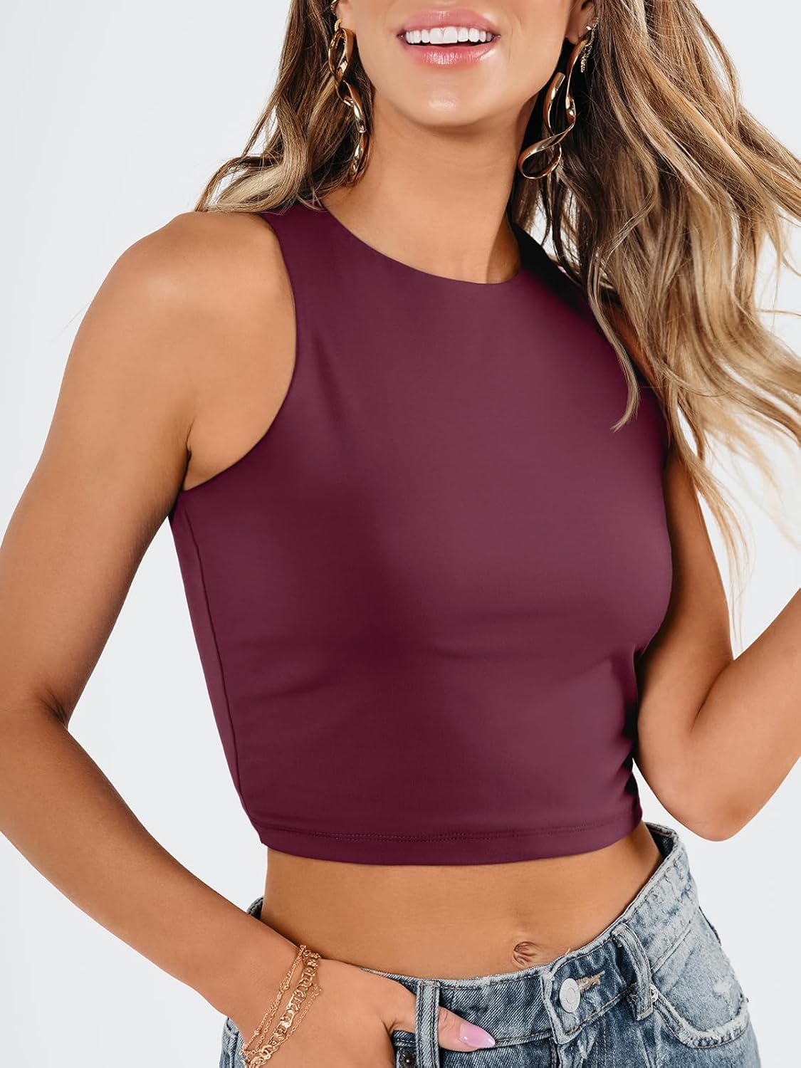 Damen ärmellose bauchfreie Tops Training Racerback Cropped Tank Tops Sommer Kleidung - Bild 79 von 154
