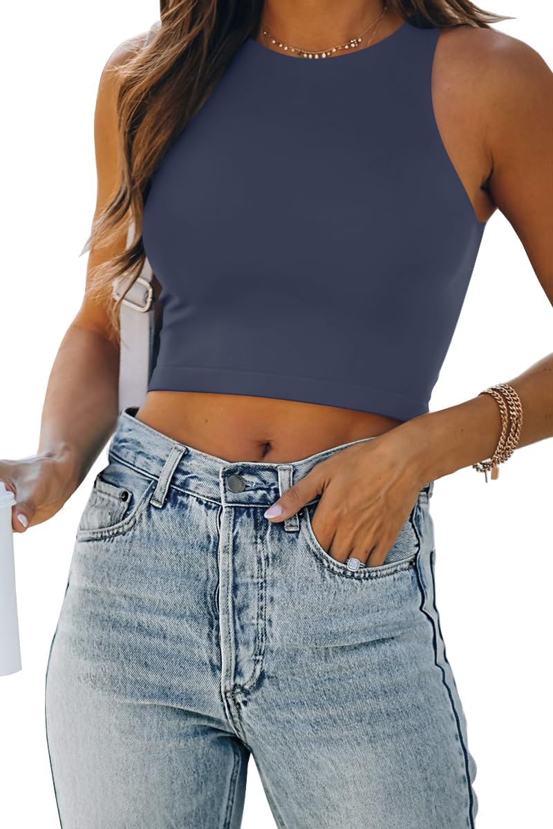 Damen ärmellose bauchfreie Tops Training Racerback Cropped Tank Tops Sommer Kleidung - Bild 80 von 154