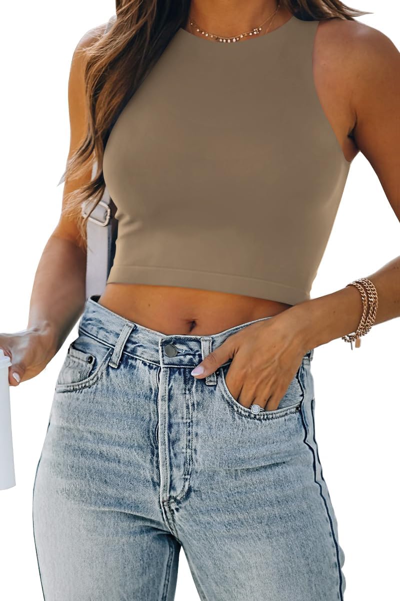 Damen ärmellose bauchfreie Tops Training Racerback Cropped Tank Tops Sommer Kleidung - Bild 85 von 154