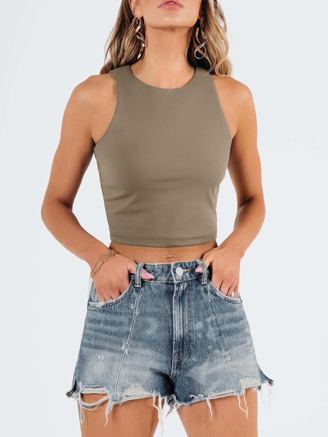 Damen ärmellose bauchfreie Tops Training Racerback Cropped Tank Tops Sommer Kleidung - Bild 86 von 154