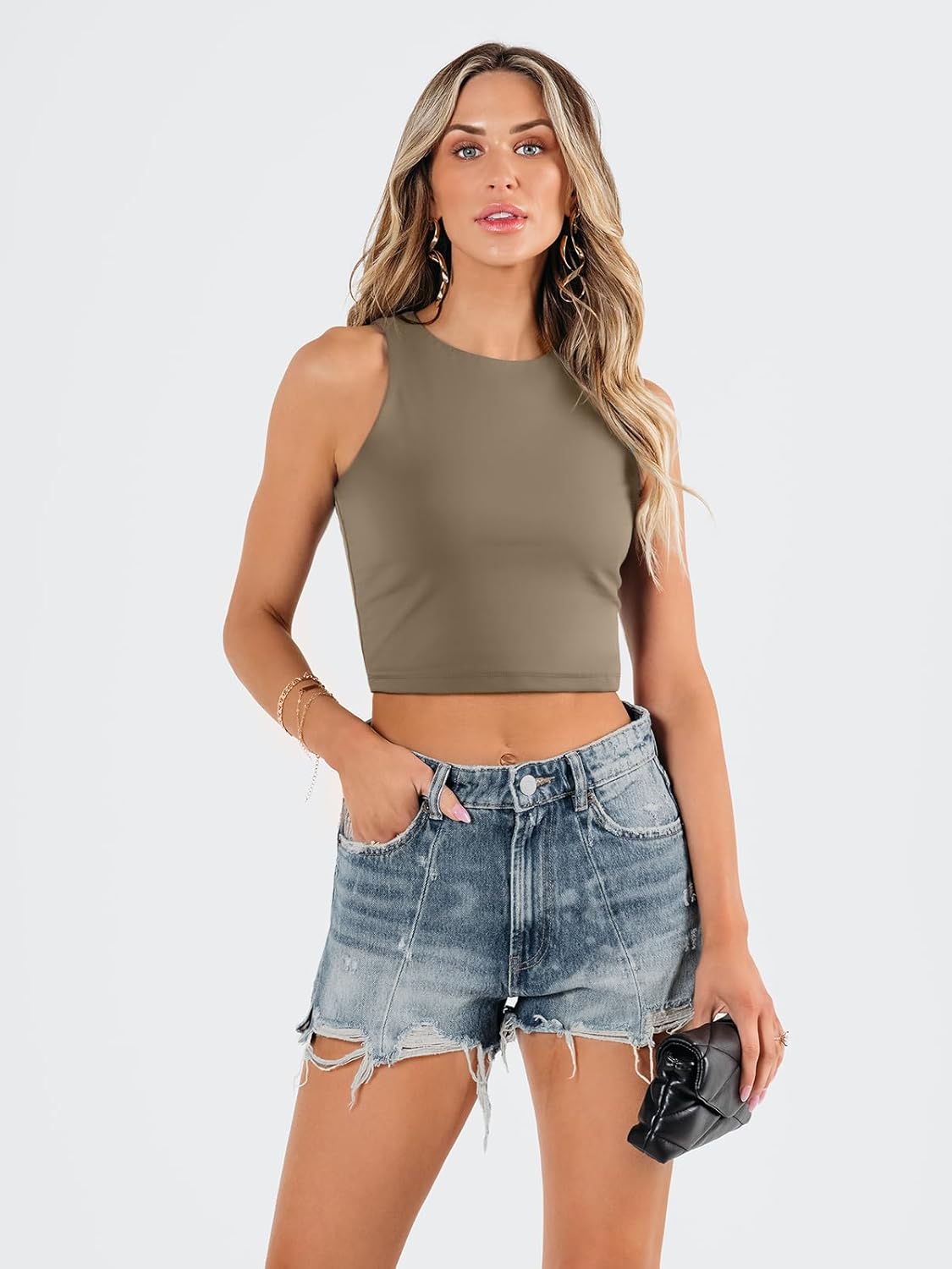Damen ärmellose bauchfreie Tops Training Racerback Cropped Tank Tops Sommer Kleidung - Bild 87 von 154