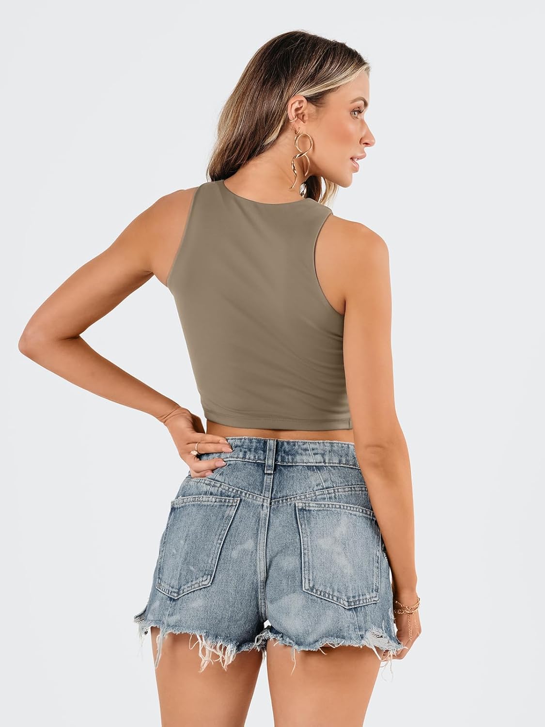 Damen ärmellose bauchfreie Tops Training Racerback Cropped Tank Tops Sommer Kleidung - Bild 88 von 154