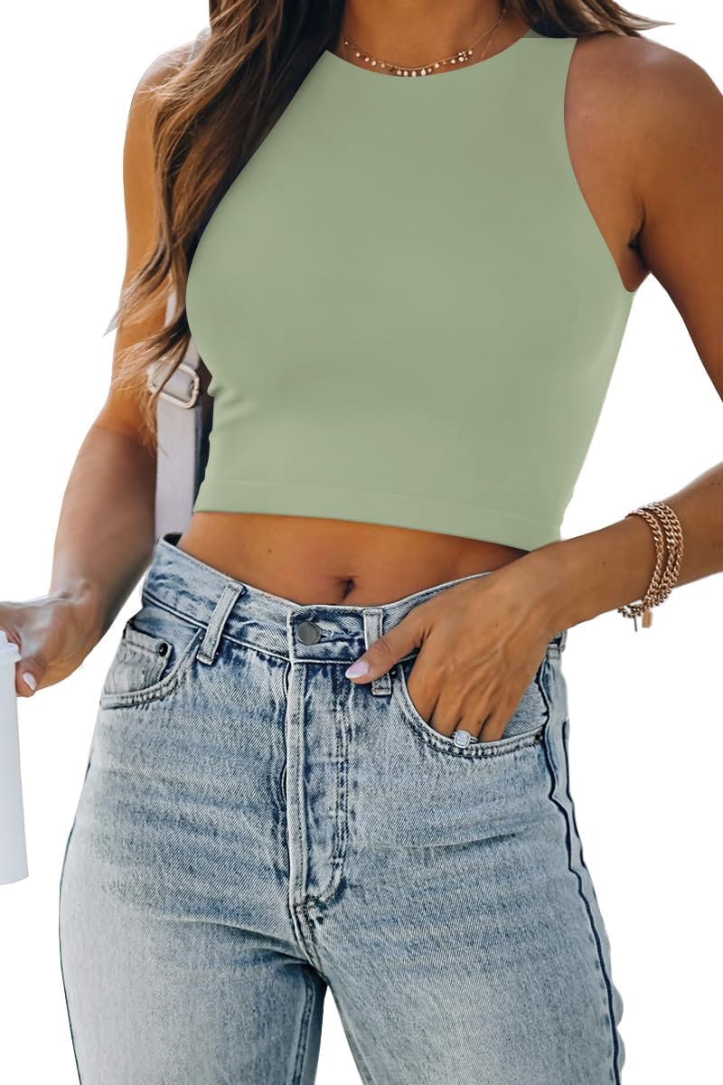 Damen ärmellose bauchfreie Tops Training Racerback Cropped Tank Tops Sommer Kleidung - Bild 90 von 154