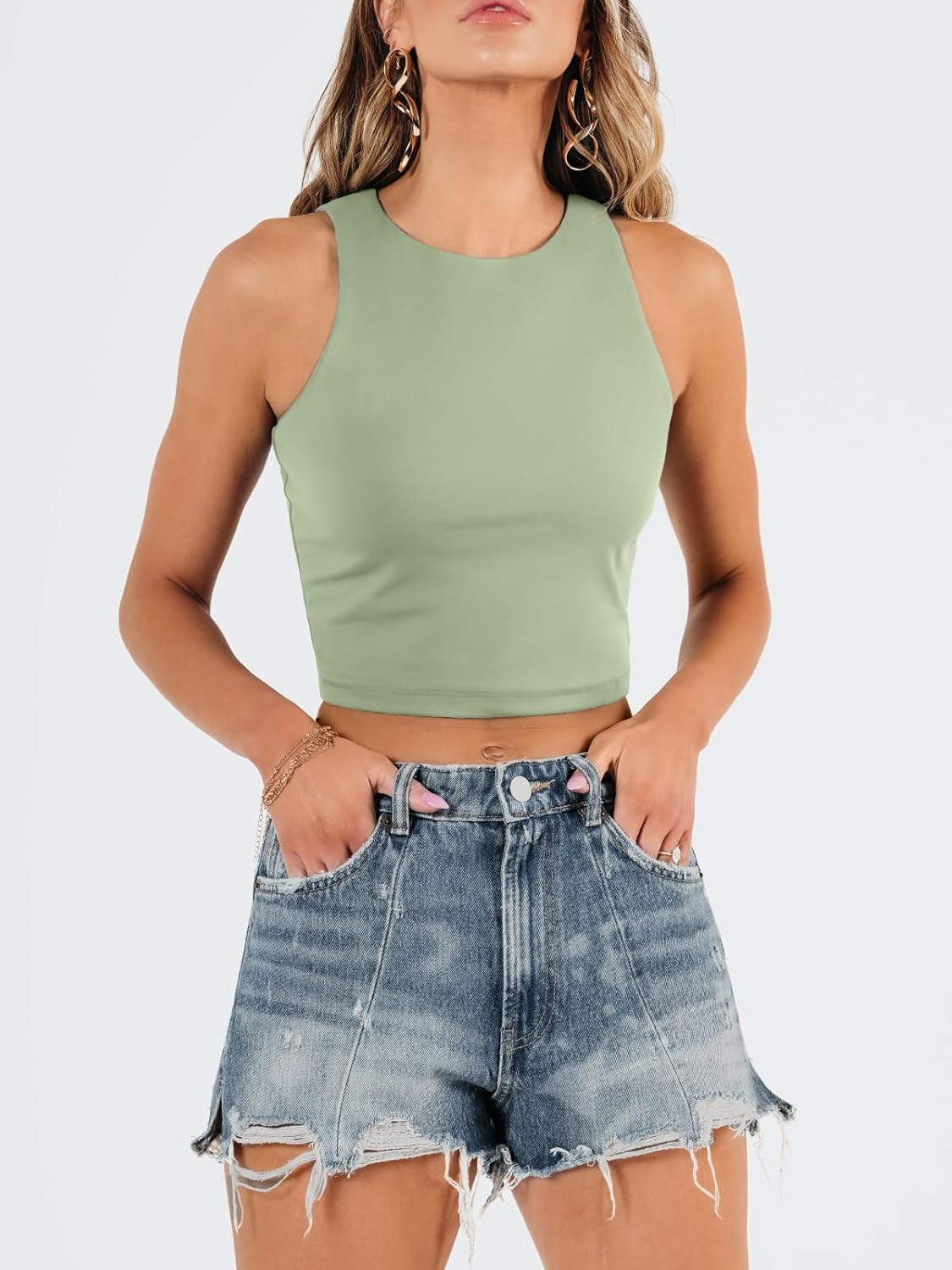 Damen ärmellose bauchfreie Tops Training Racerback Cropped Tank Tops Sommer Kleidung - Bild 91 von 154