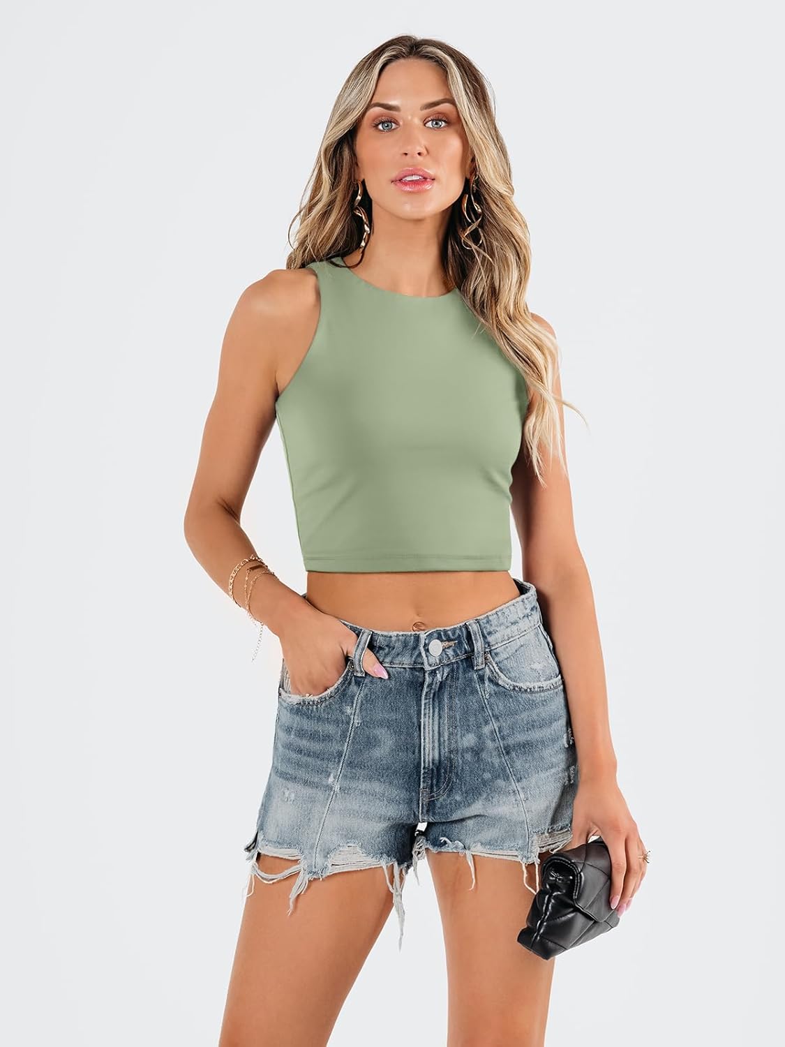 Damen ärmellose bauchfreie Tops Training Racerback Cropped Tank Tops Sommer Kleidung - Bild 92 von 154