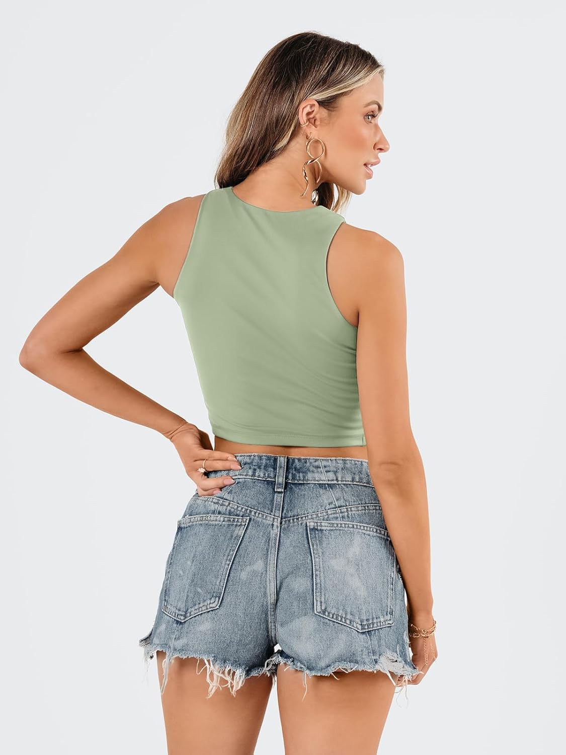 Damen ärmellose bauchfreie Tops Training Racerback Cropped Tank Tops Sommer Kleidung - Bild 93 von 154