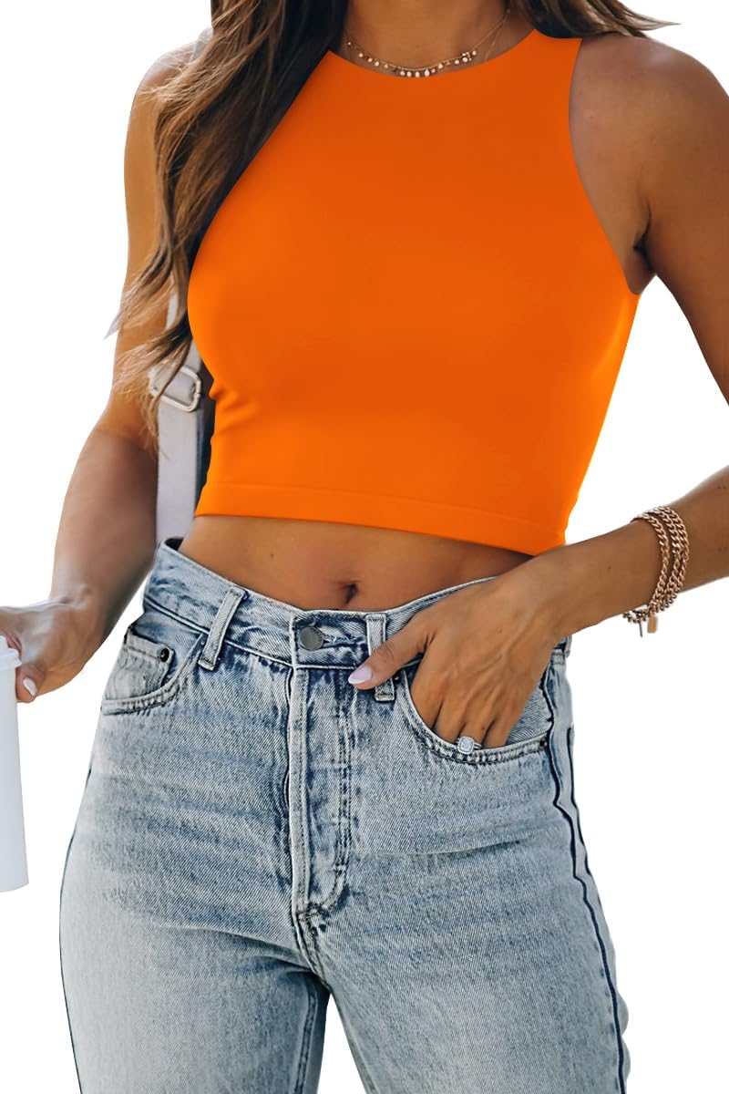 Damen ärmellose bauchfreie Tops Training Racerback Cropped Tank Tops Sommer Kleidung - Bild 95 von 154
