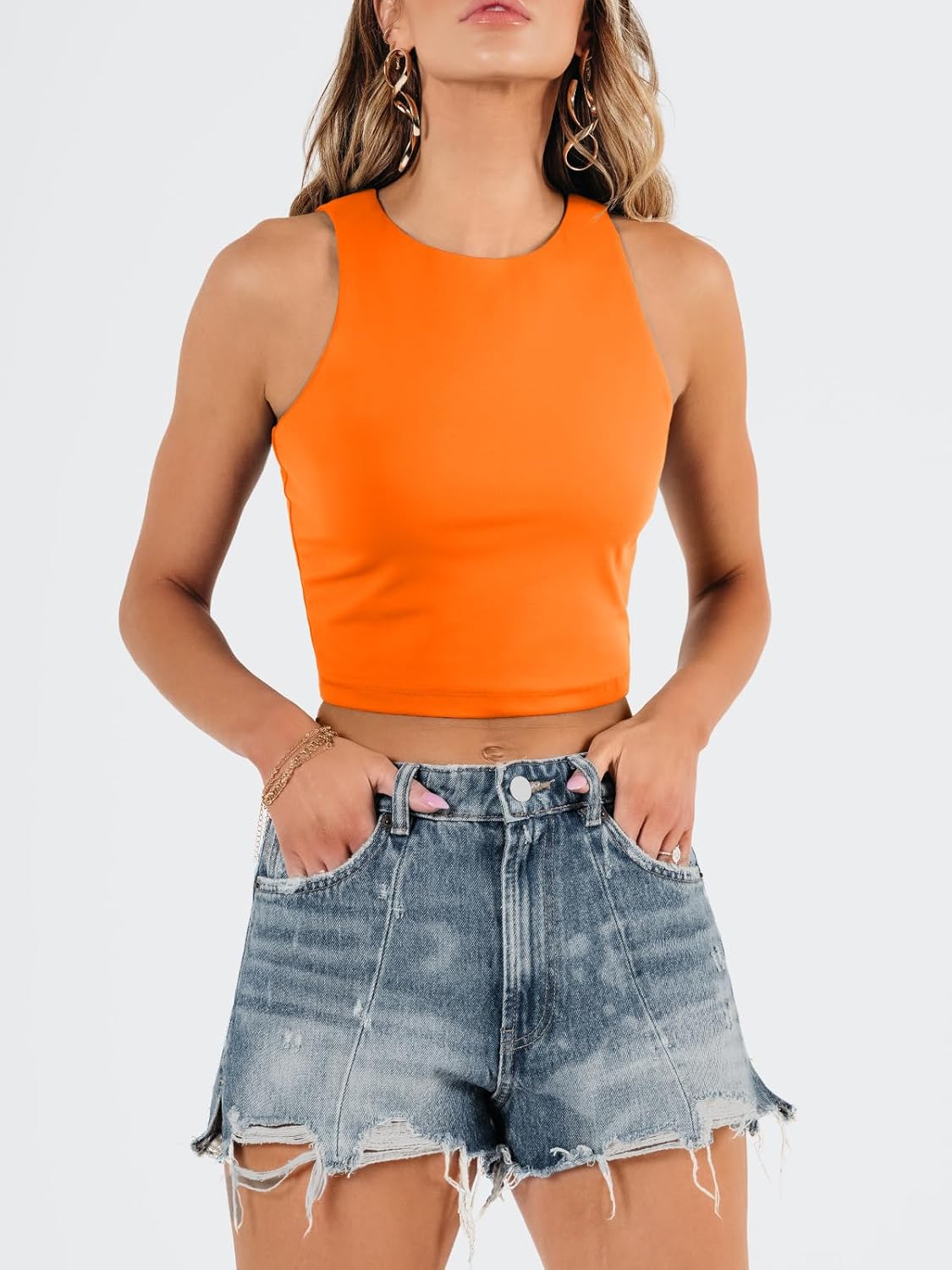 Damen ärmellose bauchfreie Tops Training Racerback Cropped Tank Tops Sommer Kleidung - Bild 96 von 154