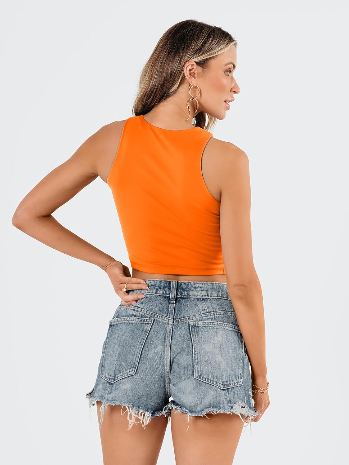 Damen ärmellose bauchfreie Tops Training Racerback Cropped Tank Tops Sommer Kleidung - Bild 98 von 154