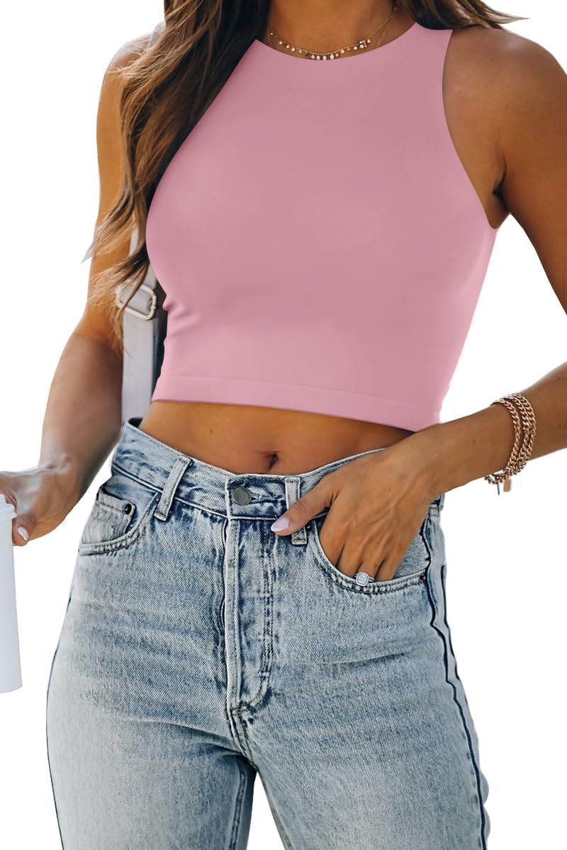 Damen ärmellose bauchfreie Tops Training Racerback Cropped Tank Tops Sommer Kleidung - Bild 100 von 154