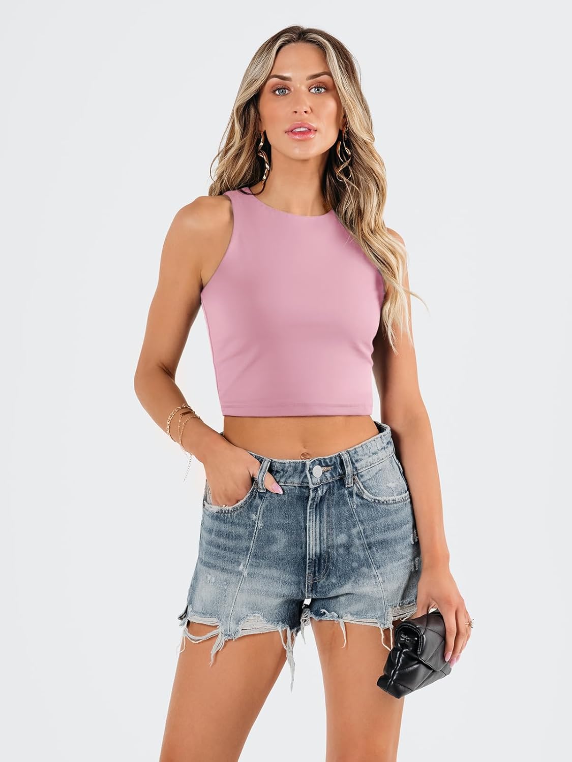 Damen ärmellose bauchfreie Tops Training Racerback Cropped Tank Tops Sommer Kleidung - Bild 102 von 154