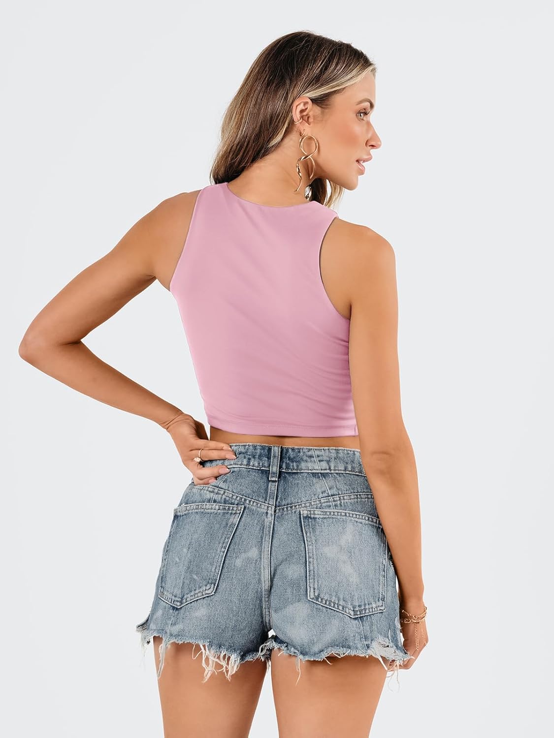 Damen ärmellose bauchfreie Tops Training Racerback Cropped Tank Tops Sommer Kleidung - Bild 103 von 154