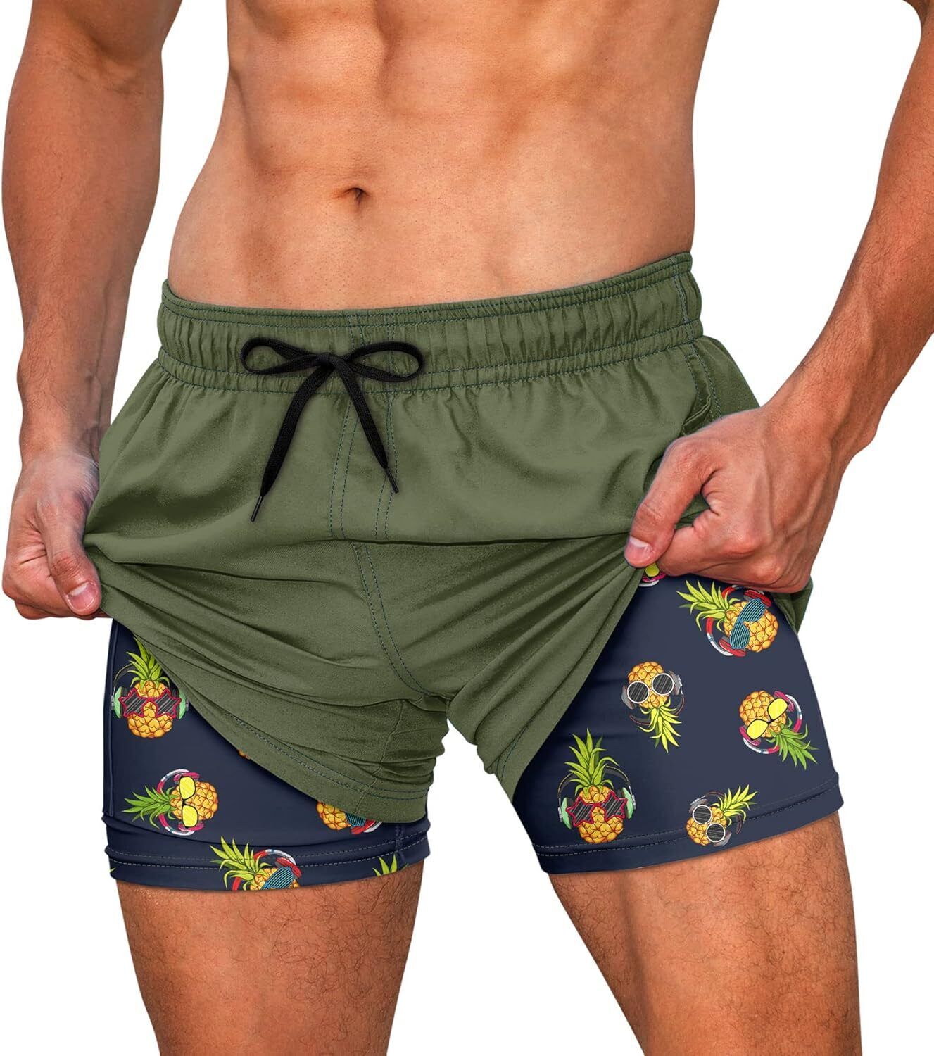 Men's Quick Dry Swim Trunks, Compression Liner, 5.5-inch Anti-Chafe Shorts - Picture 30 of 44