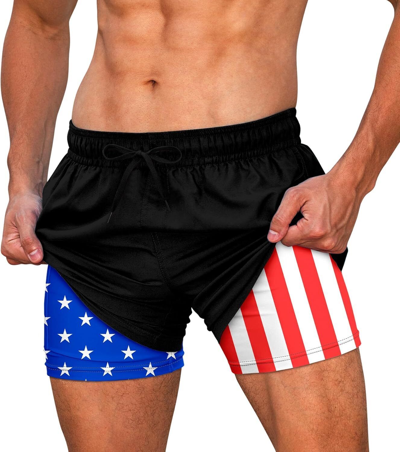 Men's Quick Dry Swim Trunks, Compression Liner, 5.5-inch Anti-Chafe Shorts - Picture 33 of 44
