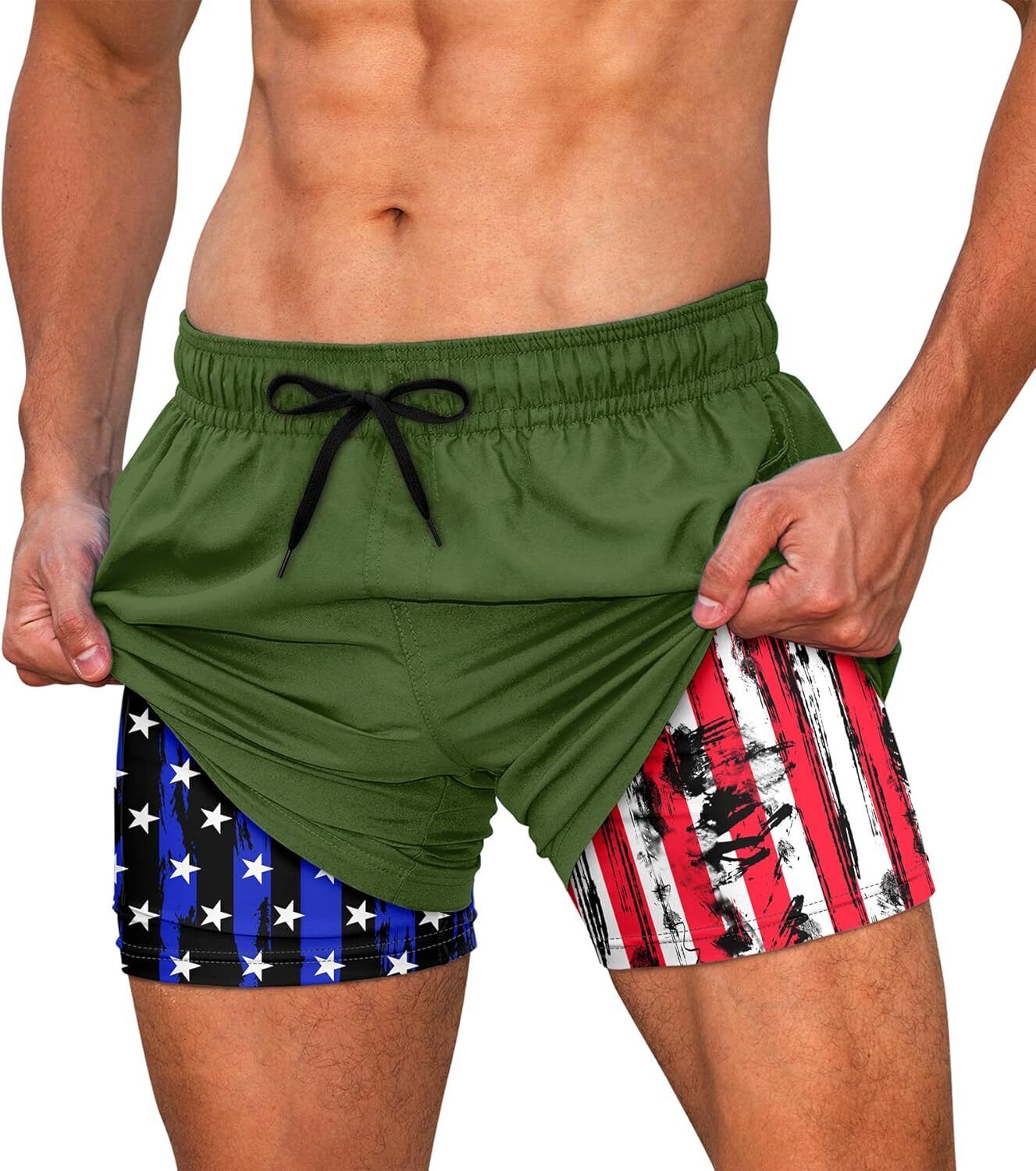 Men's Quick Dry Swim Trunks, Compression Liner, 5.5-inch Anti-Chafe Shorts - Picture 34 of 44