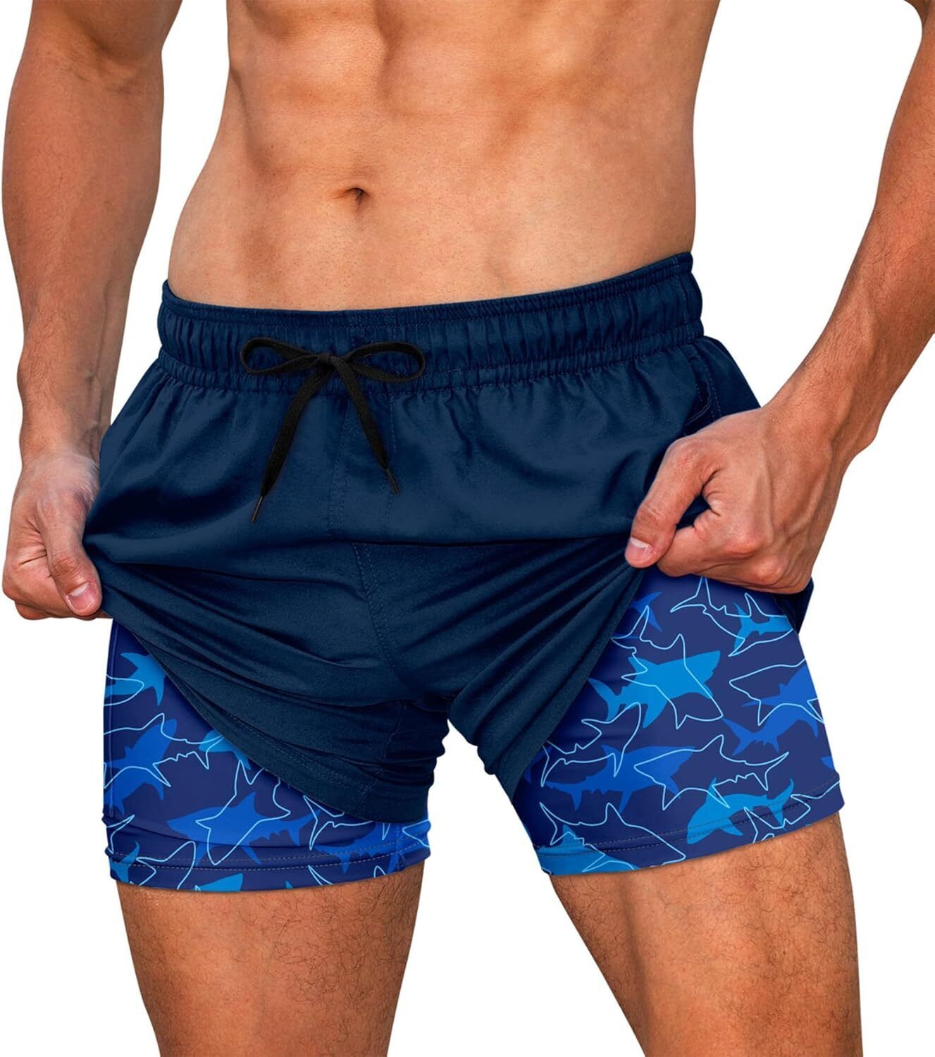 Men's Quick Dry Swim Trunks, Compression Liner, 5.5-inch Anti-Chafe Shorts - Picture 37 of 44