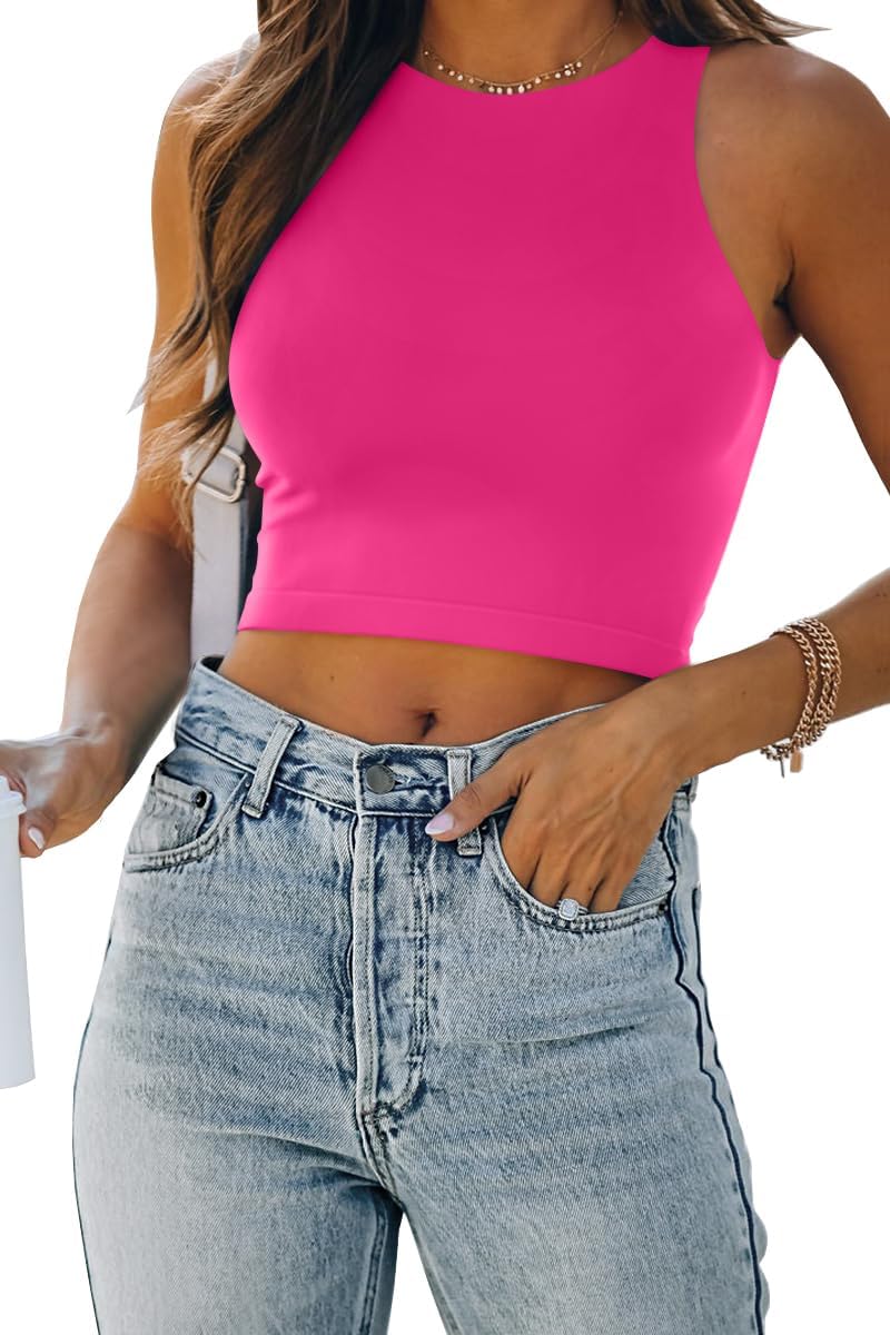 Damen ärmellose bauchfreie Tops Training Racerback Cropped Tank Tops Sommer Kleidung - Bild 105 von 154