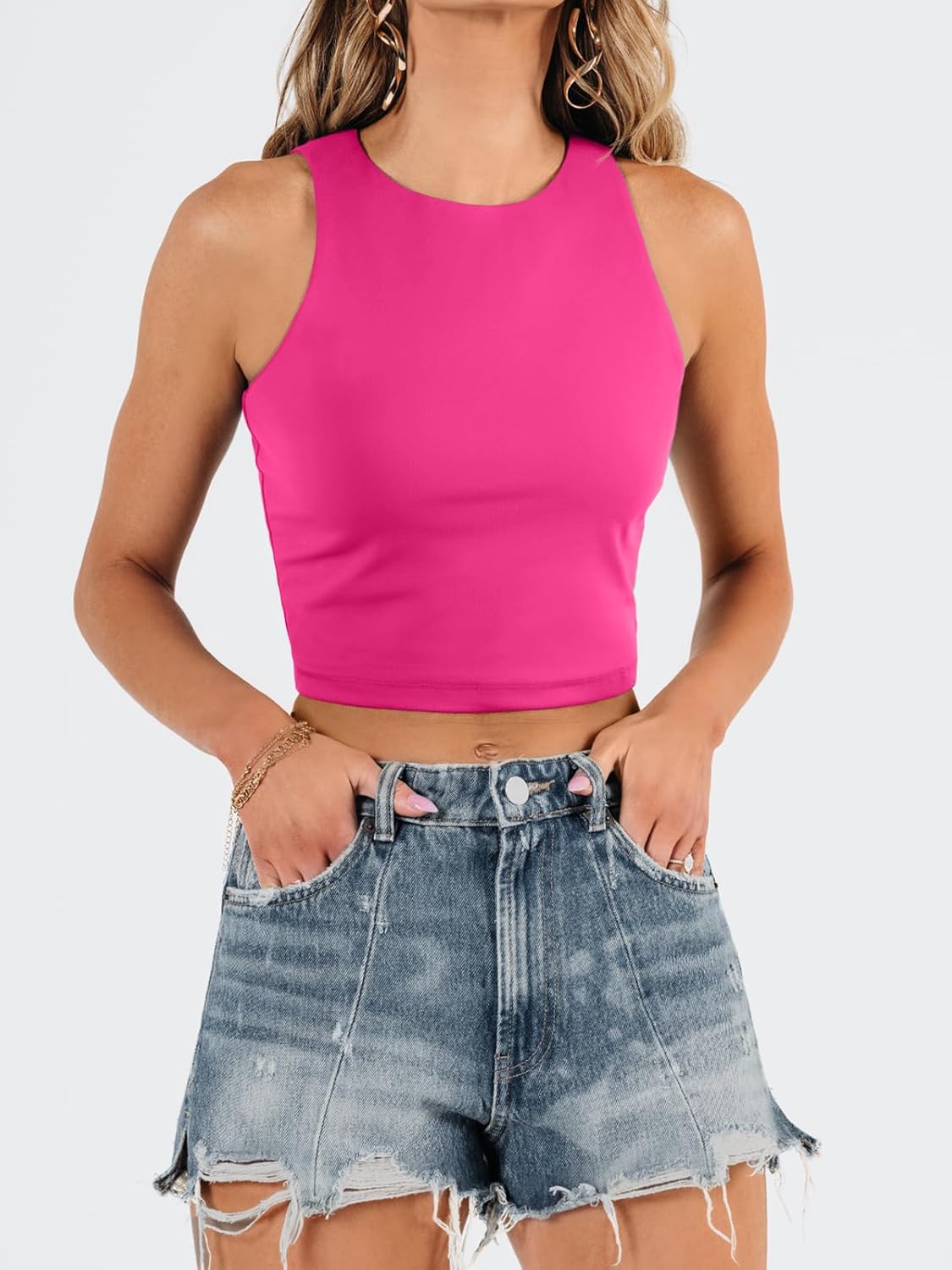 Damen ärmellose bauchfreie Tops Training Racerback Cropped Tank Tops Sommer Kleidung - Bild 106 von 154