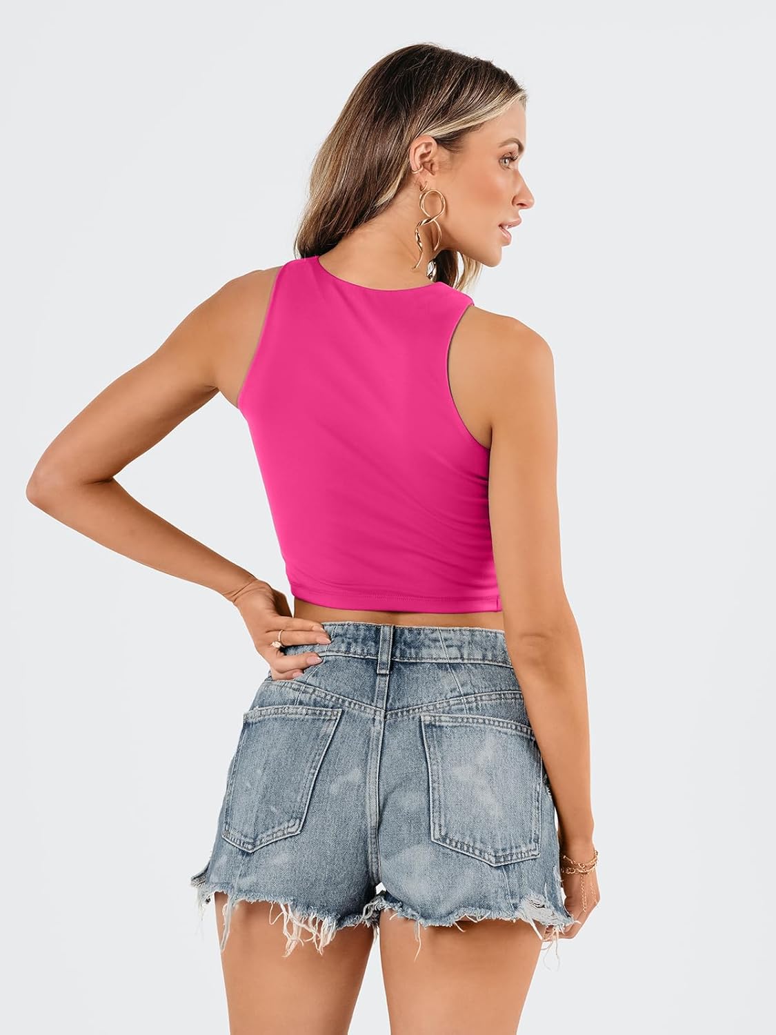 Damen ärmellose bauchfreie Tops Training Racerback Cropped Tank Tops Sommer Kleidung - Bild 108 von 154