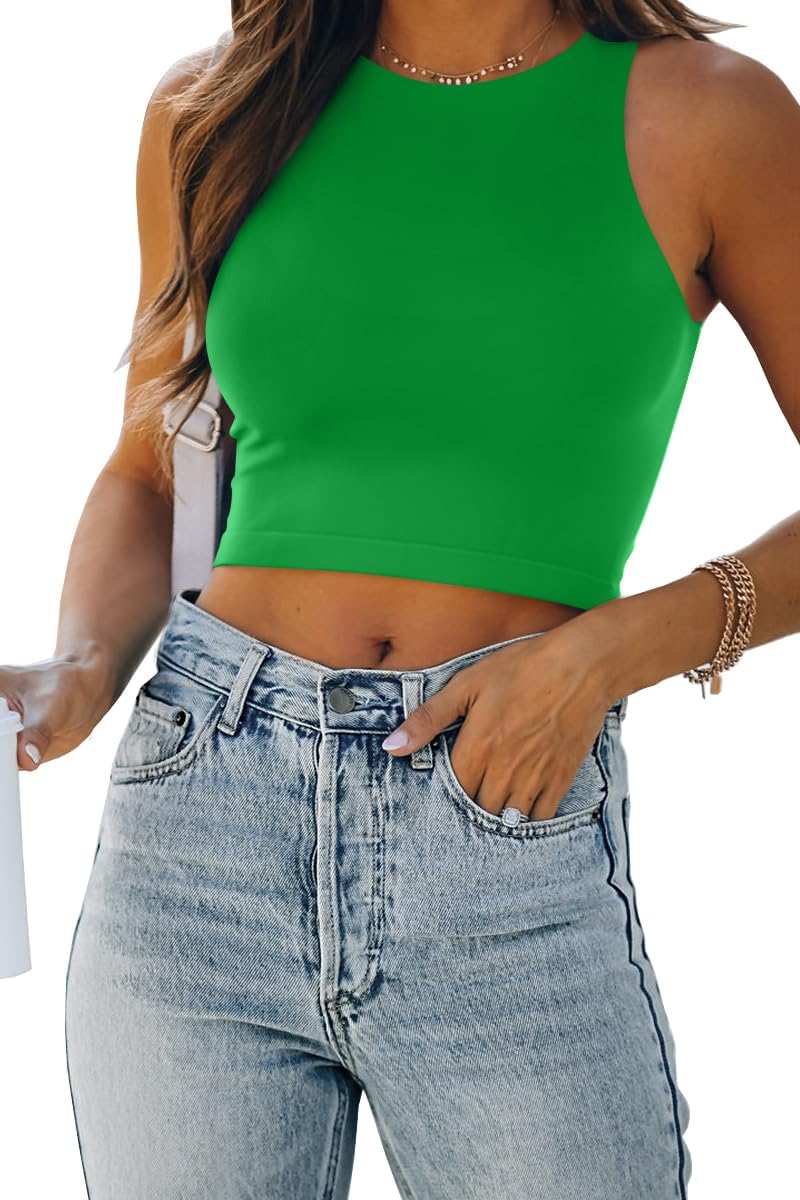 Damen ärmellose bauchfreie Tops Training Racerback Cropped Tank Tops Sommer Kleidung - Bild 110 von 154