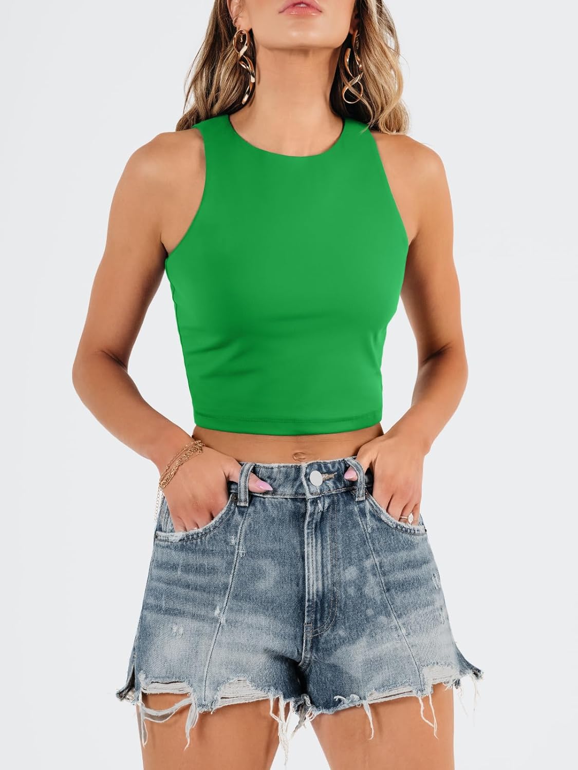 Damen ärmellose bauchfreie Tops Training Racerback Cropped Tank Tops Sommer Kleidung - Bild 111 von 154