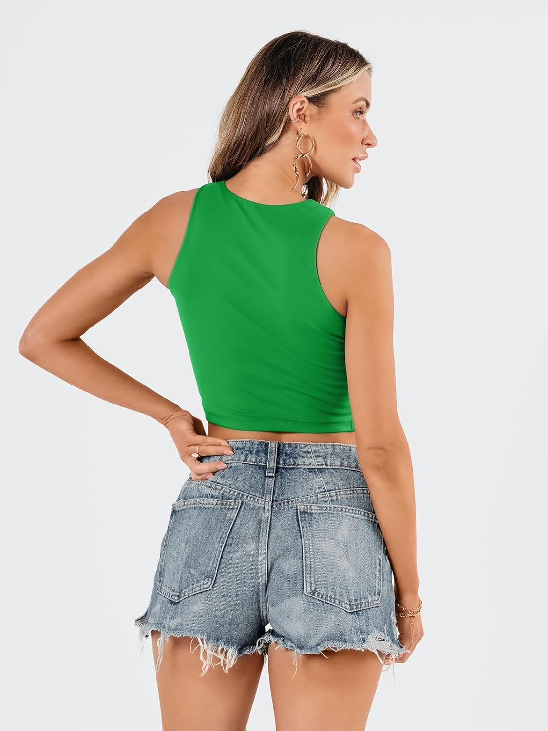 Damen ärmellose bauchfreie Tops Training Racerback Cropped Tank Tops Sommer Kleidung - Bild 112 von 154