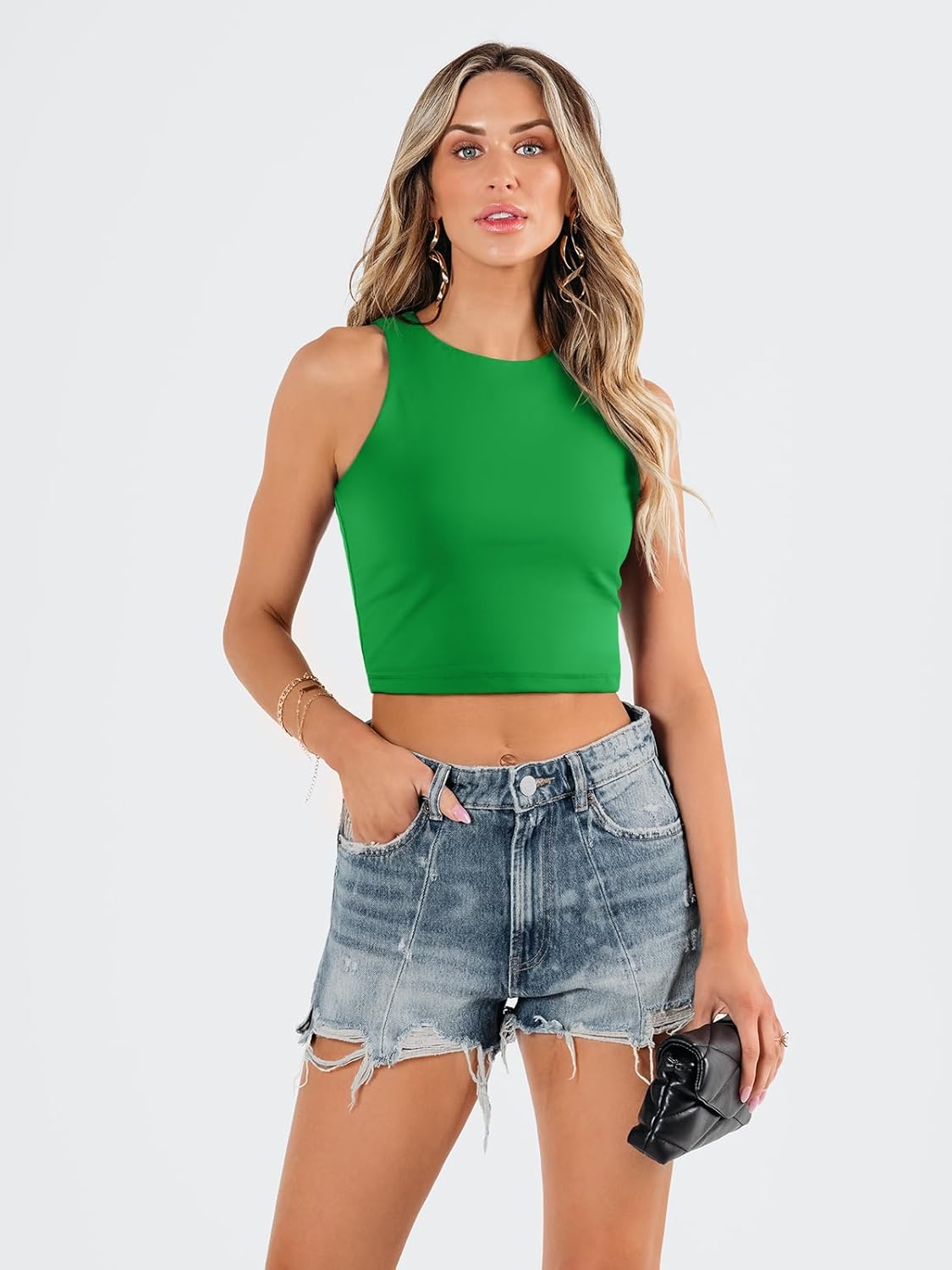 Damen ärmellose bauchfreie Tops Training Racerback Cropped Tank Tops Sommer Kleidung - Bild 114 von 154