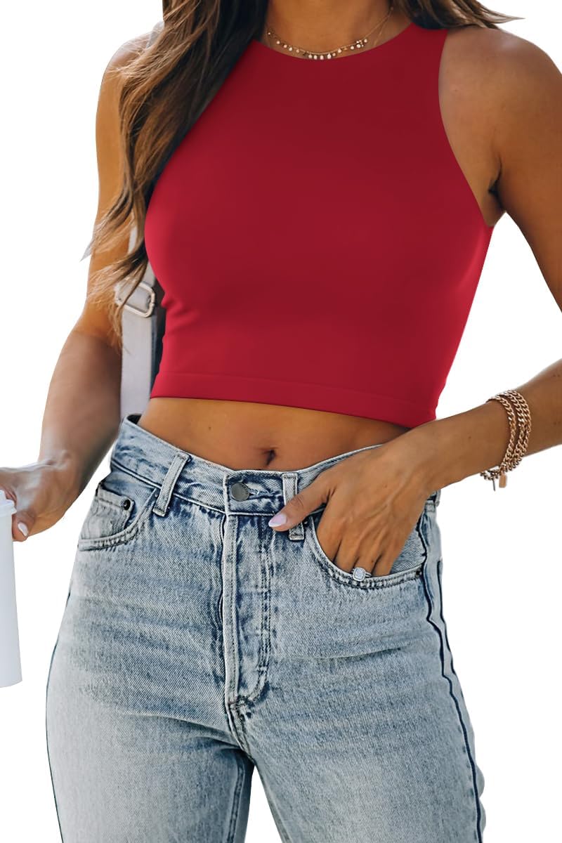 Damen ärmellose bauchfreie Tops Training Racerback Cropped Tank Tops Sommer Kleidung - Bild 115 von 154