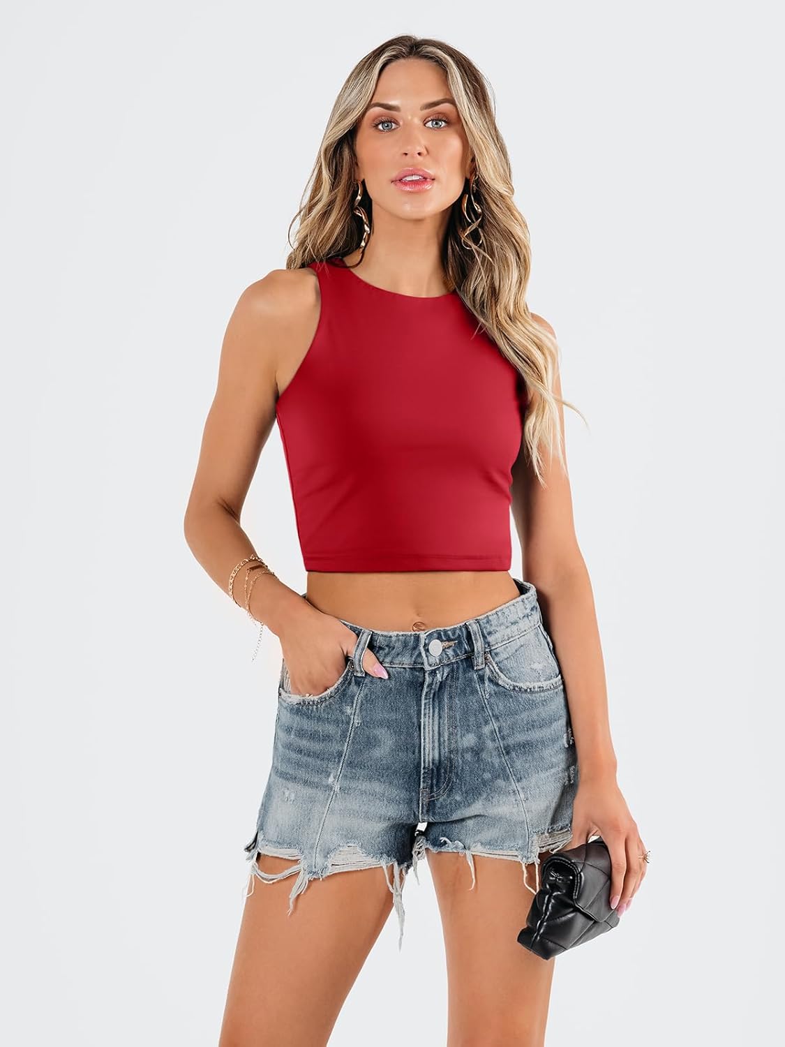 Damen ärmellose bauchfreie Tops Training Racerback Cropped Tank Tops Sommer Kleidung - Bild 116 von 154