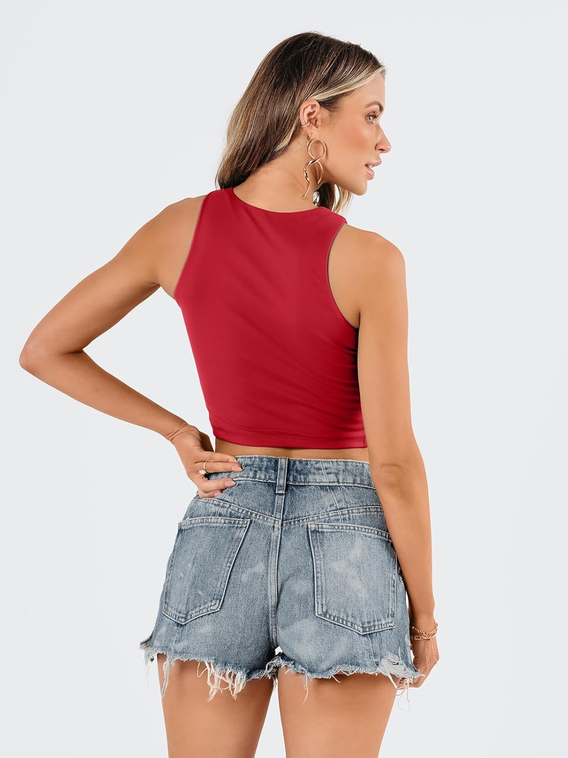 Damen ärmellose bauchfreie Tops Training Racerback Cropped Tank Tops Sommer Kleidung - Bild 117 von 154