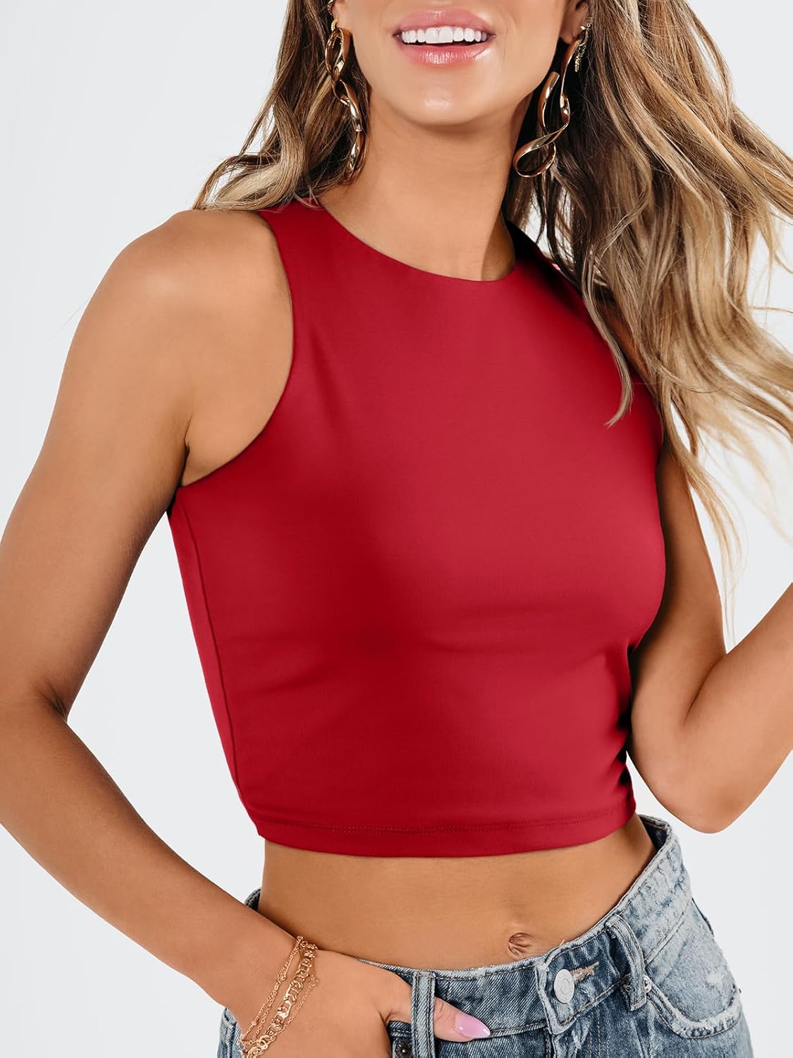 Damen ärmellose bauchfreie Tops Training Racerback Cropped Tank Tops Sommer Kleidung - Bild 118 von 154