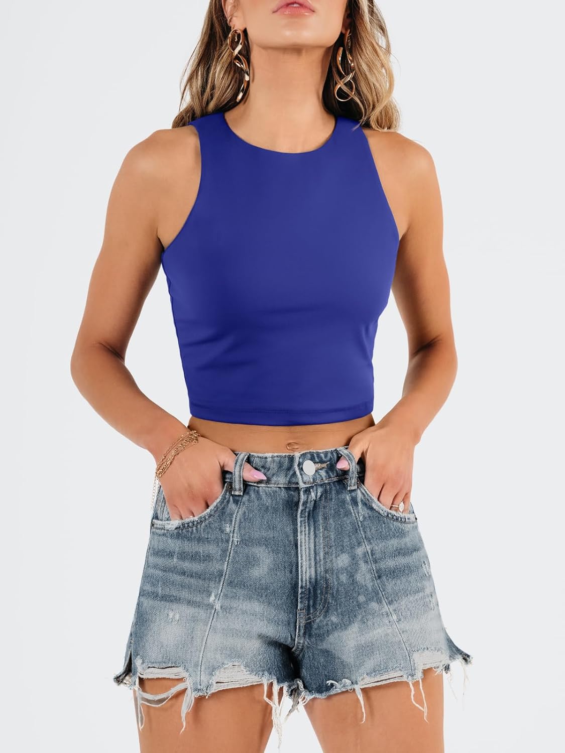 Damen ärmellose bauchfreie Tops Training Racerback Cropped Tank Tops Sommer Kleidung - Bild 121 von 154