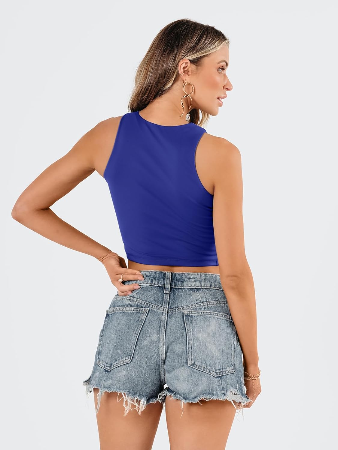Damen ärmellose bauchfreie Tops Training Racerback Cropped Tank Tops Sommer Kleidung - Bild 124 von 154