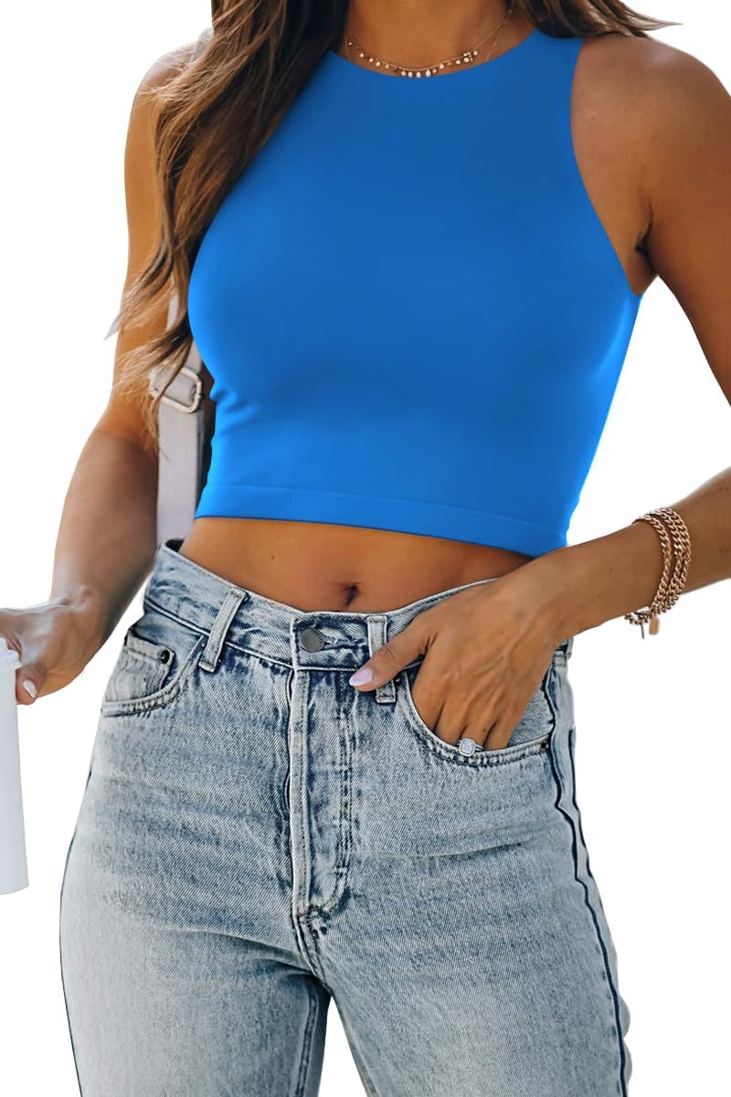 Damen ärmellose bauchfreie Tops Training Racerback Cropped Tank Tops Sommer Kleidung - Bild 125 von 154