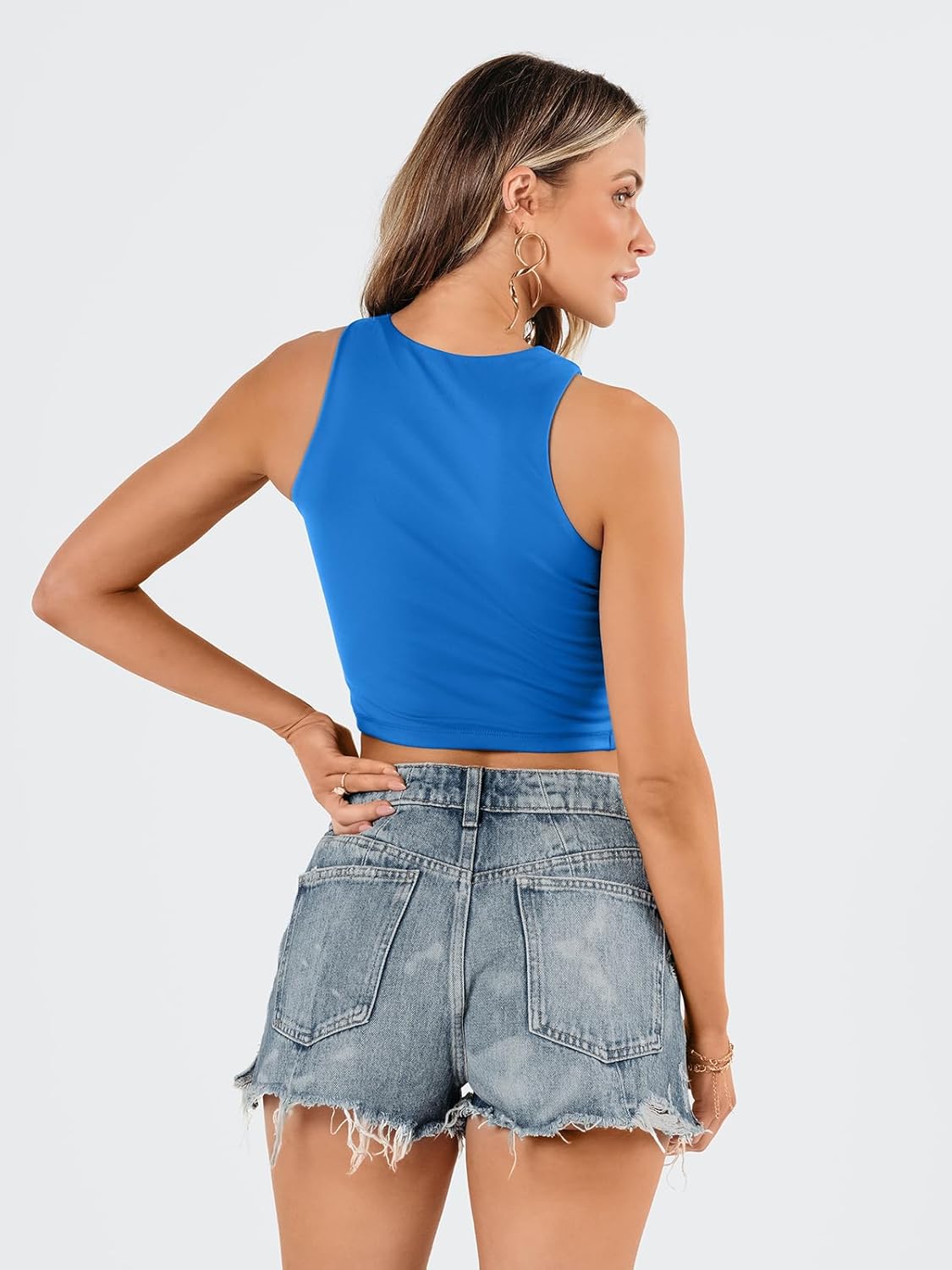 Damen ärmellose bauchfreie Tops Training Racerback Cropped Tank Tops Sommer Kleidung - Bild 127 von 154