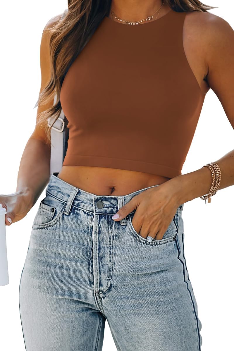 Damen ärmellose bauchfreie Tops Training Racerback Cropped Tank Tops Sommer Kleidung - Bild 130 von 154