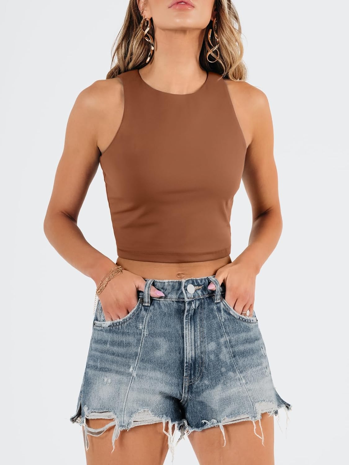 Damen ärmellose bauchfreie Tops Training Racerback Cropped Tank Tops Sommer Kleidung - Bild 131 von 154